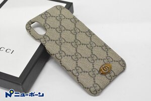 1B550★GUCCI グッチ スマホケース 587672 GGスプリーム iPhone10 PVC×レザー ★USED★＜ニューポーン＞