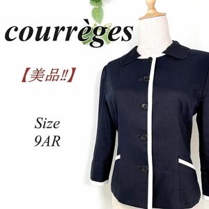 【美品・麻】 courreges ジャケット リネン ネイビー クレージュ 9 courrges 上着 