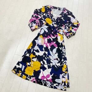 3897☆ DIANE von FURSTENBERG トップス ワンピース 7分丈袖 ラップワンピース レディース 4 総柄