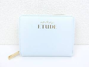 【未使用】ETUDE(韓国コスメブランド) ロゴ箔押しコンパクト2つ折り財布 サックスブルー 定価3,850円 プレゼント 可愛い 学生