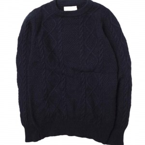 WILLIAM LOCKIE x UNITED ARROWS ウィリアムロッキー 別注 ケーブルクルーネックニット 38 ネイビー セーター アラン プルオーバー g15031