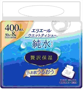 【まとめ買う-HRM20047766-2】エリエールウェットティシュー　純水タイプ　ぜい沢保湿　詰替え５０枚×８パック 【大王製紙】×6個セット