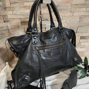 1円【未使用級】BALENCIAGA バレンシアガ ハンドバッグ トートバッグ 2way ショルダーバッグレザー ザ・シティ THE CITY 黒 ブラック