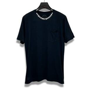 美品 CHROME HEARTS Neck Logo Horse Shoe T-Shirt クロムハーツ ネックロゴ ホースシュー Tシャツ 胸ポケット ブラック L サイズ