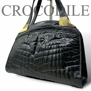 1円～ 最高級 JARDIN DES SACS ジャルダンデサック crocodile クロコダイル クロコ ハンドバッグ ゴールド金具 エキゾチックレザー 本革