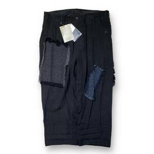 23ss Yohji Yamamoto POUR HOMME LINENTWEED PATCH WOK PANTS リネンツイードパッチワークパンツ 2 ブラック ヨウジヤマモトプールオム