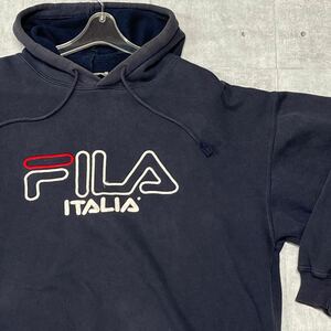 90s FILA ITALIA アメリカ企画 フーディー パーカー フィラ　　９０年代 USA企画 スウェット 刺繍ロゴ ビッグロゴ デカロゴ オールド YL75