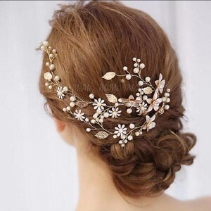 新品 ゴールド ヘッドドレス ウェディング ボンネ 髪飾り 結婚式 ヘアアクセサリー ブライダル アクセサリー フラワー ローズゴールド