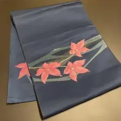 【名古屋帯】お太鼓帯 花柄☆リメイク素材にも☆着物☆ 着物帯 青色