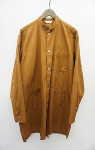 美品 FUJITOフジト Shirt Coat バンドカラー シャツ コート ロング ジャケット コットン サイズ2 茶414O