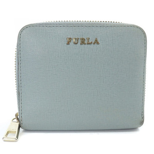 フルラ FURLA ラウンドファスナー 財布 二つ折り レザー ロゴ 水色 ブルー /SR17 レディース