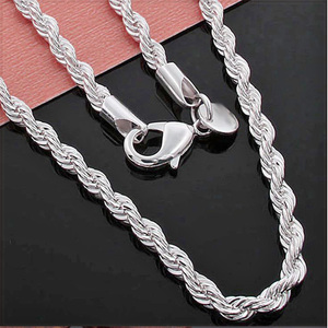 [NECKLACE] 925 Sterling Silver Plated 4MM シャイニング ツイスト ロープ チェーン シルバー ネックレス 770mm (28g) 【送料無料】