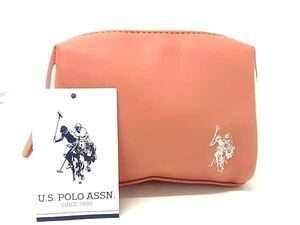 ■美品■ U.S. POLO ASSN. ユーエスポロアッスン レザー ポーチ マルチケース 小物入れ サーモンピンク系×アイボリー系 DE5429