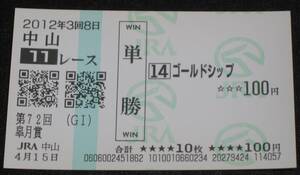 ■現地的中　ゴールドシップ　2012年皐月賞 単勝馬券