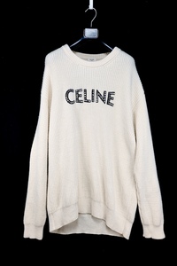 CELINE セリーヌ ニット セーター レディース スタッズ付き オーバーサイズ 長袖 クルーネック ロゴ リブ ウール100% XSサイズ 2A68W642Q