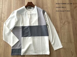 新品訳有り COMME CA ISM コムサイズム パッチワーク クルーネック ロングスリーブ Tシャツ 01ホワイト Lサイズ 64TE23 定価4,400円