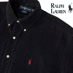 ラルフローレン RALPH LAUREN ボタンダウン コーデュロイ 長袖シャツ L (日本XL) ブラック レッド BLAIRE ブレイアー 黒 シャツ