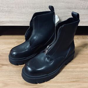 新品 訳あり ZARA チャンキーソール アングルブーツ レースアップ 27.0cm 42 ALL BLACK メンズ ザラ ブーツ シューズ ノンレザー 厚底 脚長