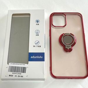 iPhone 12 pro max ケース リング付き 赤 背面クリア TPU