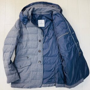 表記3 L相当★モンクレール/MONCLER 起毛ウール フーデット ダウンジャケット ブルゾン 2WAY テーラード ブレザー 極暖 メンズ グレー