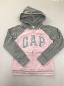 ★GAP★新品★ロゴパーカー★150★グレーＸピンク★ジップアップ★ロゴはかわいいラメ入り★2-2