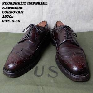 FLORSHEIM IMPERIAL CORDOVAN KENMOOR Long Wing Tip 1972s 10.5C Burgundy Vintage フローシャイム インペリアル コードバン ケンムーア