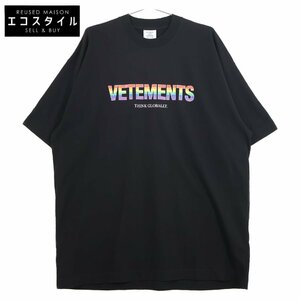 新品同様/21AW VETEMENTS ヴェトモン UA52TR280X レインボーロゴ 半袖Tシャツ/ トップス XS ブラック メンズ