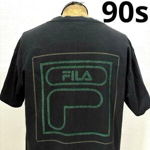 90s USA製 FILA フィラ 黒 Tシャツ ビッグロゴ デカロゴ オールド ビンテージ アメリカ y2k古着 00s ゆるだぼ オーバーサイズ ビッグサイズ