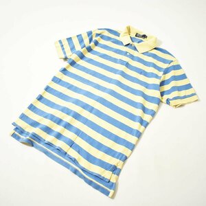 ★90s ヴィンテージ 古着 ラルフローレン Polo by RalphLauren ボーダー柄 鹿の子 ポロシャツ LL イエローxブルー ビンテージ カノコ★