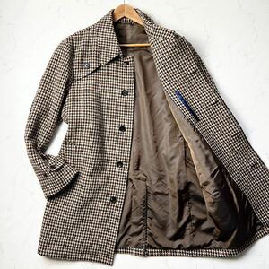 B23 テイジン〈ハリスツイード生地〉ステンカラーコート ガンクラブチェック ウール ブラウン SPL Harris Tweed TEIJIN MEN`S SHOP