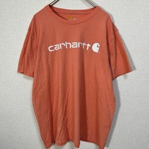 カーハート　半袖Tシャツ　ピンクオレンジ　XL　デカロゴ　オリジナルフィットYA 古着　入手困難　激レア　希少人気ゆるだぼ ビッグサイズ