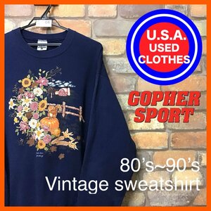 ME11-604★80’s~90’s USA製★稀少美品!!★【Gopher sport ゴーファースポーツ】vintage スウェットシャツ【L】ネイビー julie harris