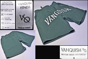 VANQUISH ★ ヴァンキッシュフィットネス ★ リラックスフィットハーフパンツ ★ フォレストグリーン ★S★ BTYモデル ★ロゴかすれ 中古品