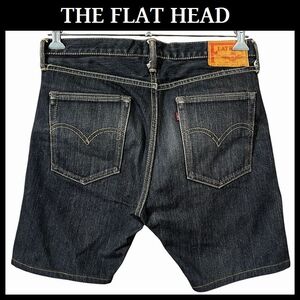 送無 THE FLAT HEAD フラットヘッド 4007BK 本革 レザー パッチ レングスカット ハーフパンツ 仕様 ブラック デニム パンツ ジーンズ W31