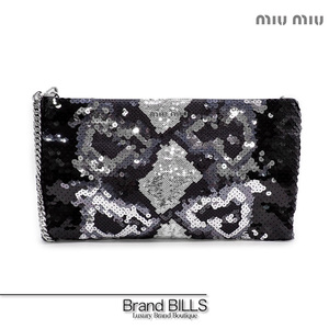 未使用品 miu miu ミュウミュウ ショルダーバッグ クラッチバッグ スパンコール サテン ブラック グレー系 シルバー