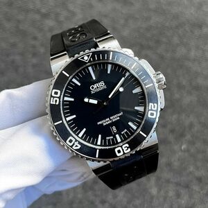 【希少モデル】ORIS オリス アクイス デイト 7653-04 黒文字盤 ブラックダイヤル ブラックラバーベルト 自動巻 メンズ腕時計