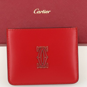 【未使用品】Cartier カルティエ C ドゥ カルティエ シンプル カードホルダー カーフスキン レッド L3001984 箱 保存袋