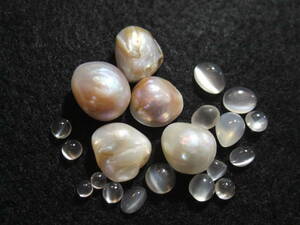 自然色マベブリック型淡水真珠 pearl ナチュラル&moonstoneムーンストーンカボッションセット☆ 1　まとめて色々たくさん同梱可 524-2