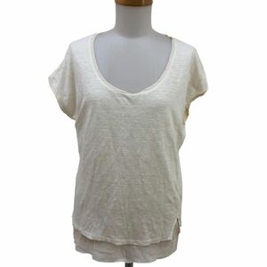 NS137 VINCe ヴィンス 麻 シルク Tシャツ トップス 半袖 カットソー レイヤード 麻 100% 絹 シルク silk レディース XS アイボリー