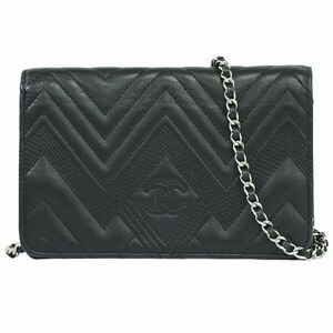 本物 シャネル CHANEL ココマーク チェーン ショルダーウォレット 長財布 ラムスキン レザー ブラック