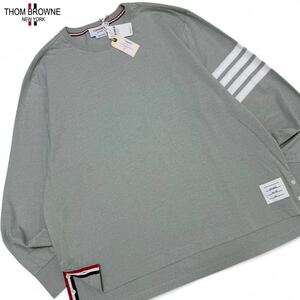 新品タグ付/XLサイズ●THOM BROWNE トムブラウン 4BAR トリコロール オーバーサイズ ロングTシャツ 長袖 カットソー 4 グリーン 緑 メンズ