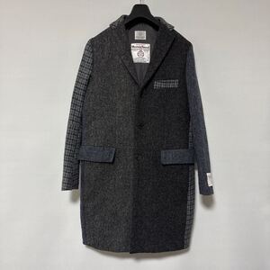 美品 ハリスツイード ビューティー&ユース パッチワーク チェスター コート M Harris tweed beauty youth アローズ arrows 別注 coat