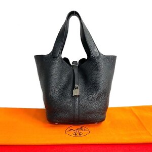 極 美品 希少品 鍵付き A 刻印 HERMES エルメス ピコタンロック MM レザー 本革 ハンドバッグ ミニ トートバッグ ブラック 21828