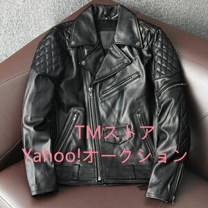 大人気☆秋冬　レザージャケット メンズ ハレージャケット　バイクジャケット　ライダース 高級牛革　本革　革ジャン S～5XL　黒