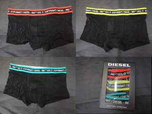 本物正規◆DIESEL ディーゼル◆3P ボクサーブリーフ COTTON STRETCH 黒■L■オレンジ/黄色/青緑 DAMIENT新品 3枚セット