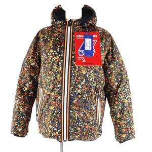 極美品◎DSQUARED2×K-WAY ディースクエアード×ケーウェイ S72AM0557 花柄×スリーブロゴ リバーシブル ダウンジャケット マルチ S 正規品