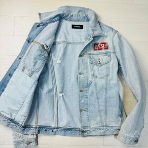 美品/Mサイズ相当★ディーゼル/DIESEL ロゴプリント デニム ジャケット Gジャン ダメージ加工 インディゴブルー メンズ 青