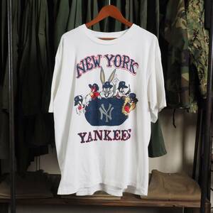 90s Tシャツ ヤンキース NY MLB ワーナー バッグス・バニー シングルステッチ usa製 アメリカ製 ビンテージ 白