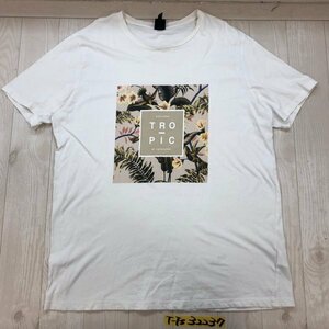 H&M エイチアンドエム メンズ ボタニカルプリント 半袖Tシャツ 大きいサイズ XL 白