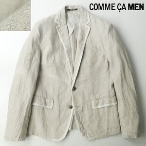 美品 COMME CA MEN コムサメン 麻100％ リネン エンブレム刻印 真鍮ボタン 2B パイピングジャケット ベージュ S【参考価格￥44,000-】